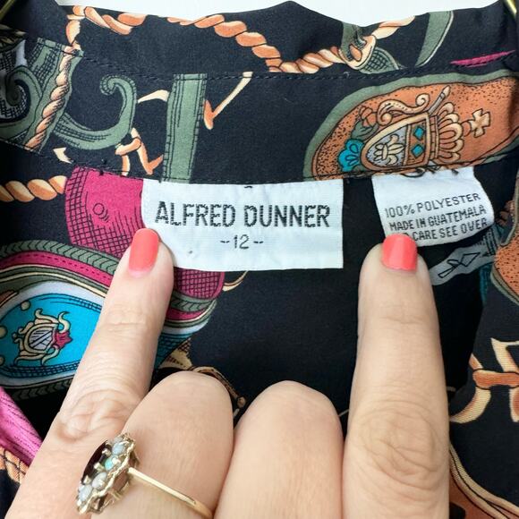 Alfred Dunner VINTAGE black Equine harness belt button down blouse Size 12 - Picture 4 of 6